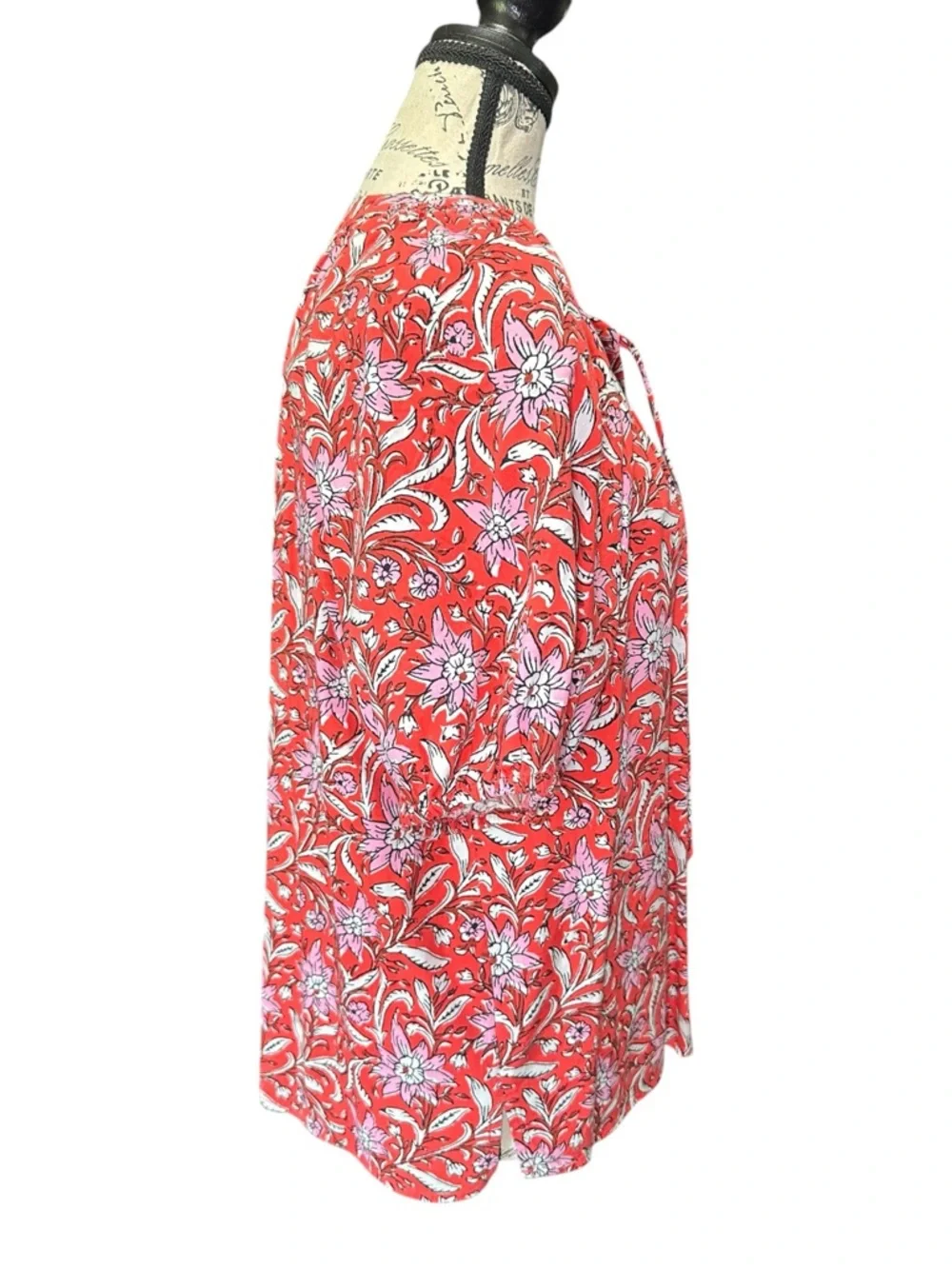 LOFT Spring Bloom Tie Neck Floral Puff Sleeve Peasant Top